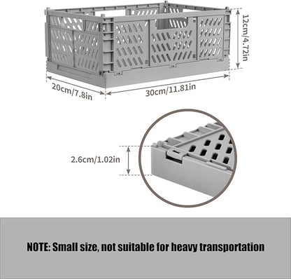 Domiella 2-Pack Crates for Storage, Storage Crates Plastic Stackable, Foldable Crate for Office Home Kitchen Bedroom Bathroom (Small, Gray)
