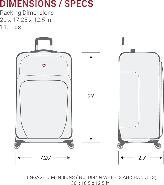 SwissGear Sion Softside Expandable Luggage – Large Checked Suitcase with 360 Degree Wheels & Retractable Handle – 29 Inch, Perfect for 7-9 Night Trips – Merlot