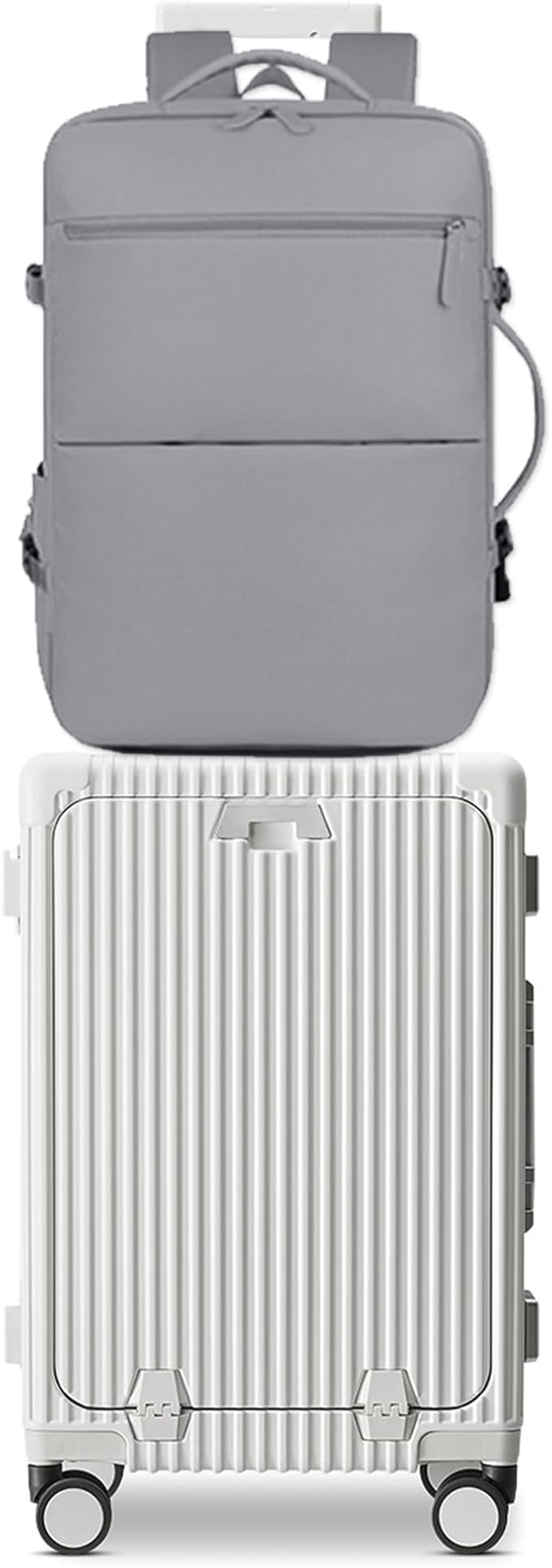 feilario 2 Piece Set 20in Aluminium Frame PC Hard Shell Spinner Wheels Luggage, Built-In TSA lock Carry on Suitcase, with Cup Holder, USB Port, Phone Holder