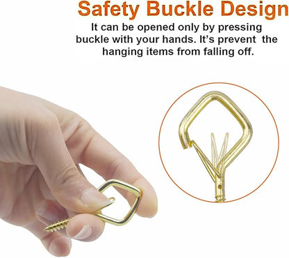 35PCS Eye Screw Hooks for Hanging Heavy Duty with Safety Buckle.Metal Ceiling Hooks for Hanging Plants,Cup,Wind Chime,Bird Feeders,String Lights at Indoor&Outdoor,2.36 Inches Gold