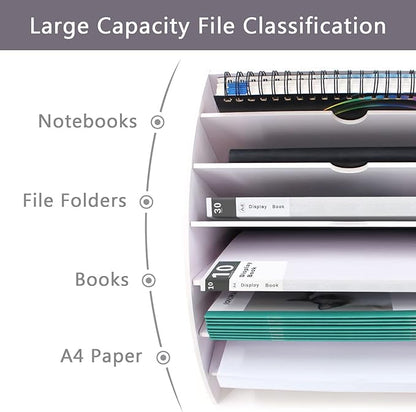 SONGWAY Fan Shaped Desk File Organizer - 6 Compartments File Holder for Desktop, Magazine Rack, Mail Holder, File Sorter, Paper Organizer for Home Office Classroom, White