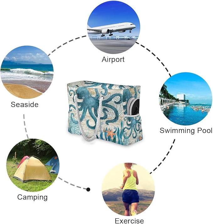 senya Large Beach Bags Totes Canvas Tote Shoulder Bag Soft Wave Water Resistant Bags for Gym Travel Daily Ocean