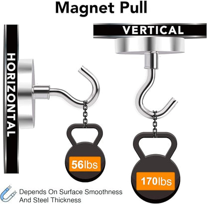 MIKEDE Magnetic Hooks Heavy Duty, 170LB+ Strong Neodymium Magnets with Hooks for Refrigerator, Large Magnetic Hooks with Epoxy Coating for Hanging, Home, Workplace - 10 Pack