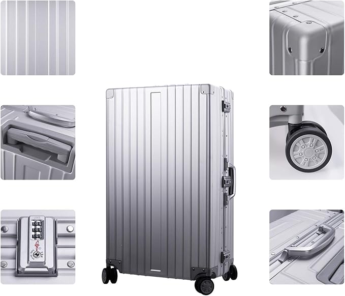 TRAVELKING All Aluminum Luggage Zipperless Hard Shell Luggage Case with TSA Lock Spinner Alloy Metal Suitcase (Silver, 24")