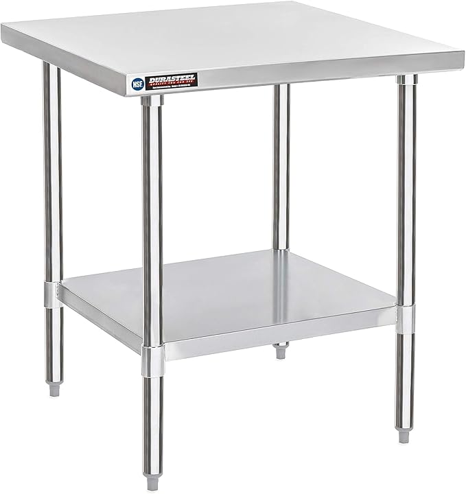DuraSteel 30x30 Stainless Steel Work Table - NSF Commercial Prep Metal Table - Outdoor Pizza Oven Stand w/Under Shelf - Kitchen Island Laundry Utility Garage Microwave Stand Large Rolling Storage Cart