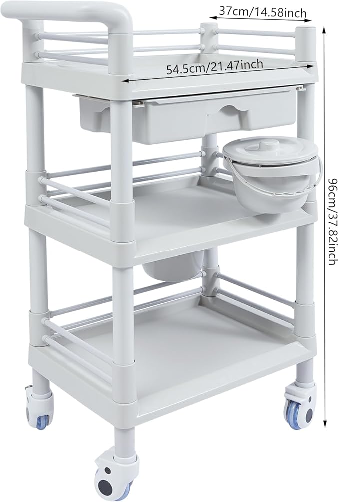 Medical Mobile Trolley Cart, Salon Storage Cart Movable Organizer Rolling Beauty Organizer Trolley 2 Foot-Operated Locking Castors 3 Open-Fronted Drawers 2 Waste Bins 176.37 Lbs Load Capacity