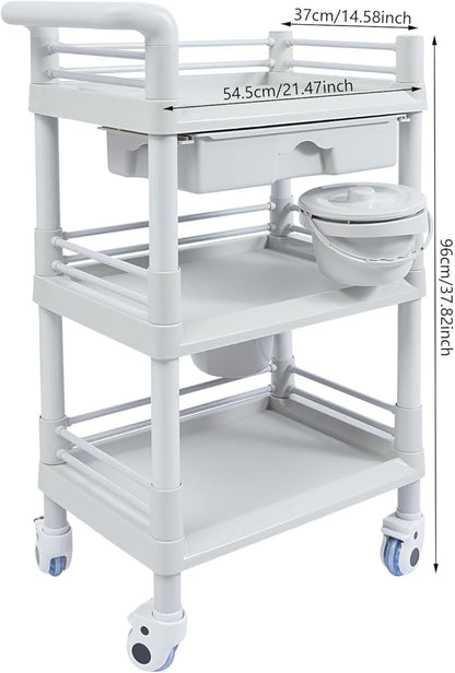 Medical Mobile Trolley Cart, Salon Storage Cart Movable Organizer Rolling Beauty Organizer Trolley 2 Foot-Operated Locking Castors 3 Open-Fronted Drawers 2 Waste Bins 176.37 Lbs Load Capacity