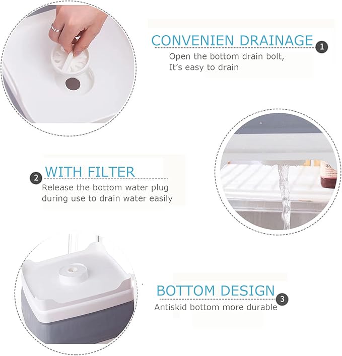 Collapsible Basin Bucket,9L Collapsible Dishpan with Drain Plug for Kitchen Sink,5L Portable Foldable Small Plastic Water Supplies for Outdoor Garden Camping Fishing Car Wash(Sets of 2)