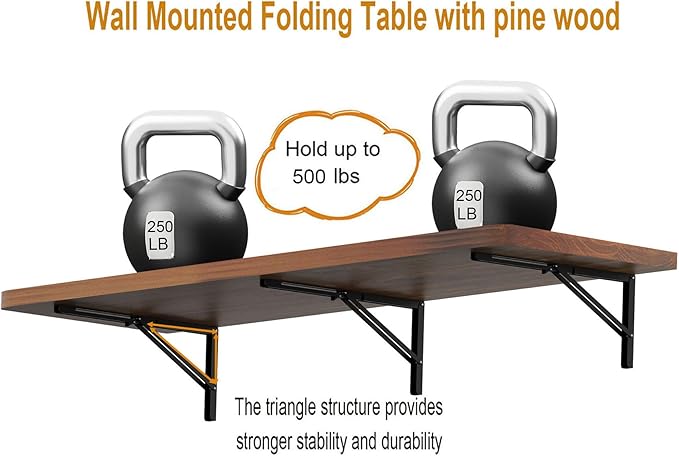 IAE Floating Wall Mounted Folding Table Desk with Pine Wood,55" x 22" Foldable Workbench,Fold Down Wall Mounted Foldable Desk with Shelf Brackets,Laundry Folding Table for Home,Dining,Kitchen,Teak