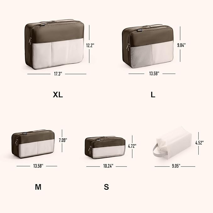 5 Set Compression Packing Cubes for Travel, Space Saving Luggage Organizer Bags (Charcoal Gray)