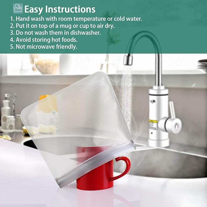 SPLF 18 Pack BPA FREE Reusable Storage Bags (6 Gallon Freezer Bags, 6 Sandwich Bags, 6 Snack Bags), Extra Thick Leakproof Silicone and Plastic Free Lunch Bag