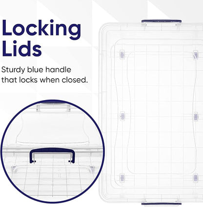 Superio Storage Bins with Lids- Clear Boxes for Organizing, Stackable Plastic Containers- BPA Free, Non-Toxic, Odor Free, Organizer for Home, Office, Dorm (6 Pack, 42 Qt (Under Bed-Wheeled))