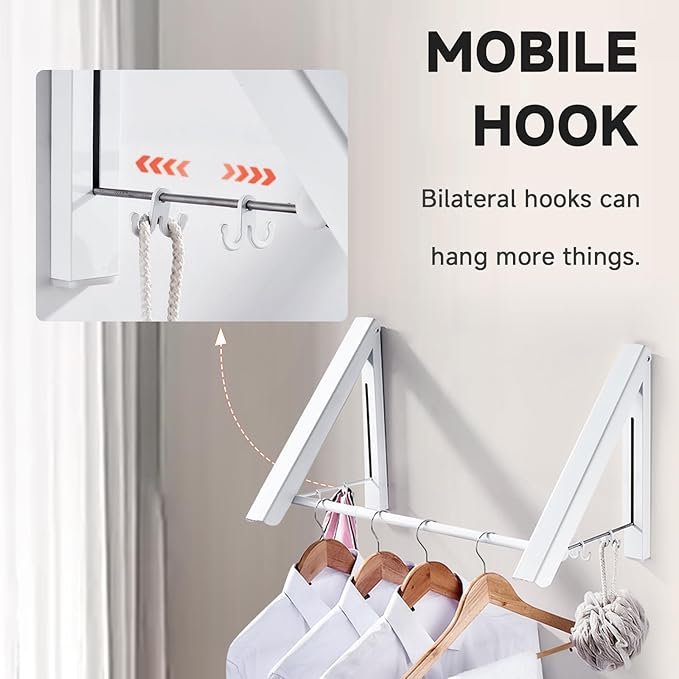 Retractable Clothes Drying Rack with 31 in Rod,Space Saver Wall-Mounted Retractable & Foldable Clothes Hanger for Laundry Room,Bedroom,Closet Storage Organization (2pcs, White)