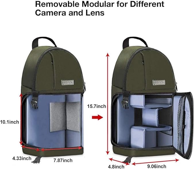MOSISO Camera Sling Bag, DSLR/SLR/Mirrorless Camera Backpack Case Shockproof Photography Backpack with Tripod Holder & Removable Modular Inserts Compatible with Canon/Nikon/Sony/Fuji