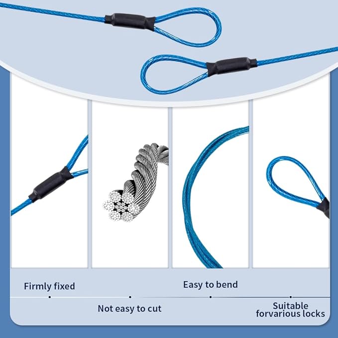 3.3mm (1/8 Inch) Outdoor Travel Stainless Steel Security Cable-3ft Luggage Lock Safety Wire Flexible Steel Wire Rope with Double Loop Safety for Luggage, Bike, Lock(Black+Blue, 3ft-(2Pack)