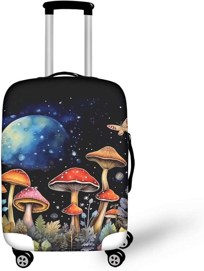 Butterfly Mushroom Print Travel Suitcase Cover Protector Elastic Zipper Closure Fit 30-32 Inch Luggage