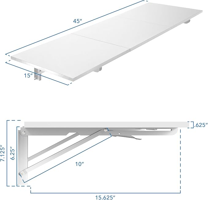 Mount-It! Heavy Duty Wall Mounted Drop Leaf Table, Folding Wall Mounted Desk, Drop Down to Save Space 45x15x7, Folding Laundry Table for Small Spaces, Home Office, Garage, Basement Kitchen