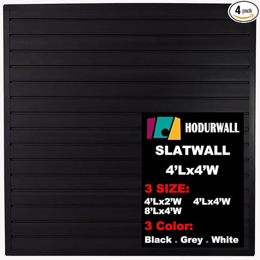 Slatwall Panels 4'x 4' Garage Slat Wall Storage Systems, Slat Wall Paneling Garage Wall Organizer, Black Slat Board PVC Wall Panels Slatwall Displays Garage Tool Organizer Wall Mount Ladder Bike Rack
