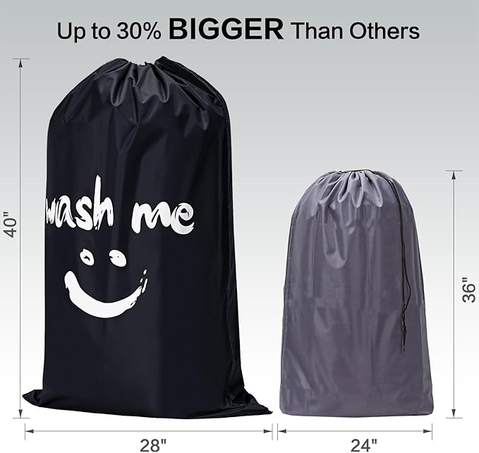 HOMEST 2 Pack XL Wash Me Travel Laundry Bag, Dirty Garments Organizer, Large Enough to Hold 4 Loads of Clothes, Easy Fit a Hamper or Clothing Basket, Black and Sky Blue
