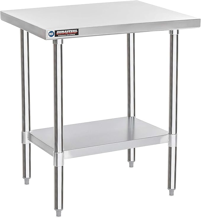 DuraSteel 24x30 Stainless Steel Work Table - NSF Commercial Prep Metal Table - Outdoor Pizza Oven Stand w/Under Shelf - Kitchen Island Laundry Utility Garage Microwave Stand Large Rolling Storage Cart