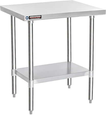 DuraSteel 24x30 Stainless Steel Work Table - NSF Commercial Prep Metal Table - Outdoor Pizza Oven Stand w/Under Shelf - Kitchen Island Laundry Utility Garage Microwave Stand Large Rolling Storage Cart