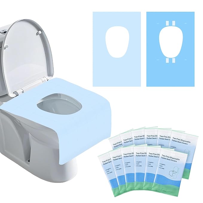 50 Packs Tear-Free Toilet Seat Covers Disposable for Adults and Kids, 16x24 Inch Waterproof Non-Slip Disposable Toilet Seat Cover for Travel, Public Toilet, Outdoors (Individual Package)