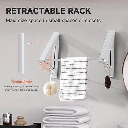 Retractable Clothes Drying Rack with 31 in Rod,Space Saver Wall-Mounted Retractable & Foldable Clothes Hanger for Laundry Room,Bedroom,Closet Storage Organization (2pcs, White)