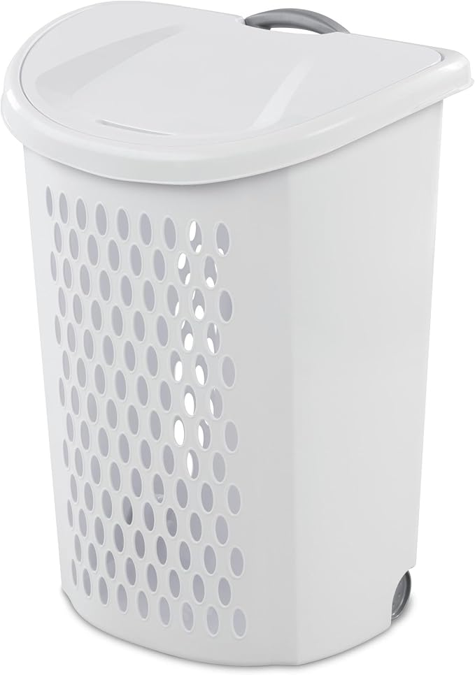 (1-Pack) Wheeled Laundry Basket - 135 Liters Large Capacity - White Plastic with a Cover and Extendable Handle, Suitable for Homes, Dormitories,Laundry Rooms and Apartments.