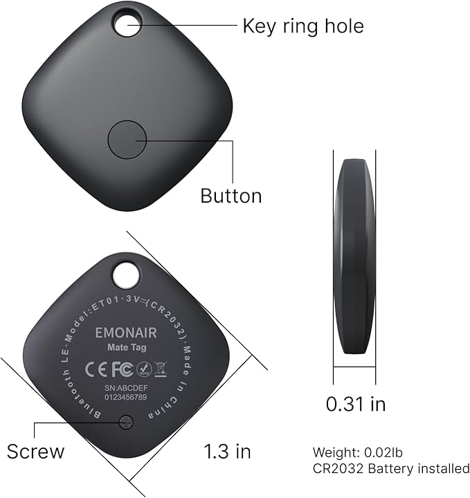 Air Tracker Tags-2 Pack, Bluetooth Tracker Works with Apple Find My APP (iOS Only, Not for Android), Keys Finder, Item Locator for Keys, Luggage, Backpack, Bags, Wallet, Replaceable Battery