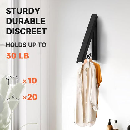 Retractable Clothes Drying Rack,Space Saver Wall-Mounted Retractable & Foldable Clothes Hanger for Laundry Room,Bedroom,Closet Storage Organization (1pcs, Black)