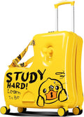 Kids' Lightweight Ride on Luggage with Spinner Wheels & Foldabe Design (Yellow Study, 20"+ Aged 1-3 Toddler),Children Holiday Birthday Gift