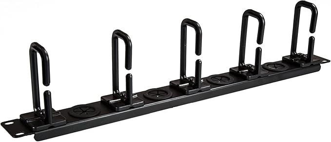 StarTech.com 1U 19" Cable Management Organizer - D Ring Hook Network/Server Rack Cord Manager - Data Center Horizontal Wire Panel with Passthrough Holes w/Mounting HW - EIA/ECA-310-E (CABLMANAGERH)