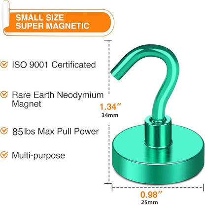 MIKEDE Strong Magnetic Hooks, 120Lbs Heavy Duty Magnetic Hooks for Cruise, Neodymium Earth Magnets with Hooks for Hanging, Super Metal Industrial Magnets for Grill, Storage (Green,10 Pack)