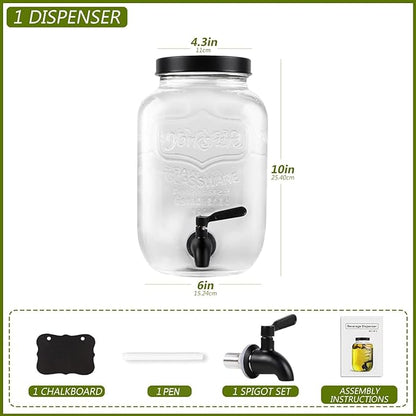 1 Gallon Drink Dispenser with Spigot 18/8 Stainless Steel – Airtight & Leakproof Glass Sun Tea Jar with Anti-Rust Lids, Beverage Dispenser for Parties (Black)