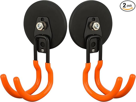 MUTUACTOR New Updated Heavy Duty Magnetic Hooks,40lbs 2-Pack Super Strong Magnetic Hooks for Hanging,Anti-Scratch Garage Magnets J-Hook for Organizing Heavy Impact Drivers Trailer Cord Garden Tools