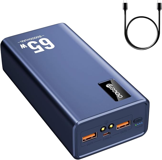 Power Bank Fast Charging 50000mAh, 65W Laptop Portable Charger USB C Compatible with MacBook Dell, PD External Battery Bank Compatible with iPhone 14/13, Cell Phone, Tablet, 3 Output &1 Input (Blue)