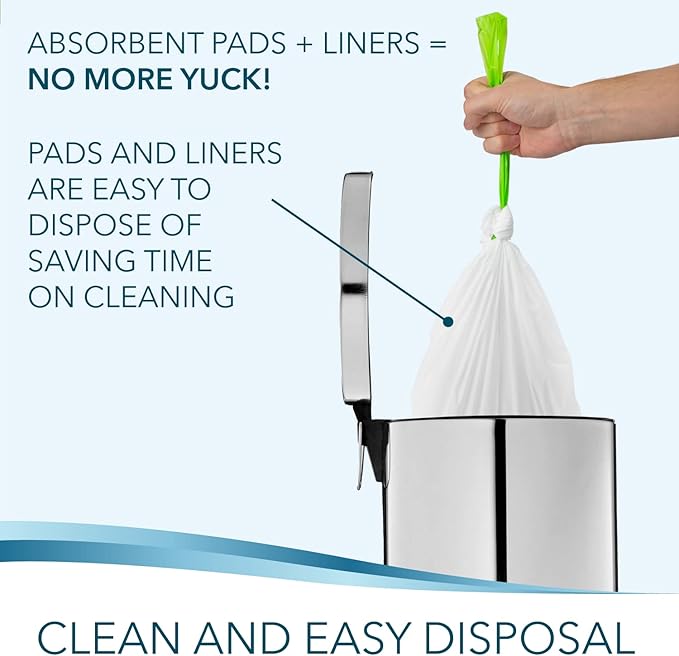Disposable Bedside Commode Liners and Pads for Portable Toilet Chair Seat Bucket and Bedpan | Combo Pack of 48 Waste Bags and 48 Absorbent Pads | Universal Fit