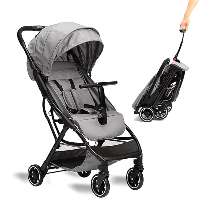 COOL KIDS Portable Stroller with Automatic Fold，Lightweight Umbrella Stroller with Pop Out Sun Canopy for Travel(Gray)