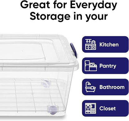 Superio Storage Bins with Lids- Clear Boxes for Organizing, Stackable Plastic Containers- BPA Free, Non-Toxic, Odor Free, Organizer for Home, Office, Dorm (6 Pack, 42 Qt (Under Bed-Wheeled))