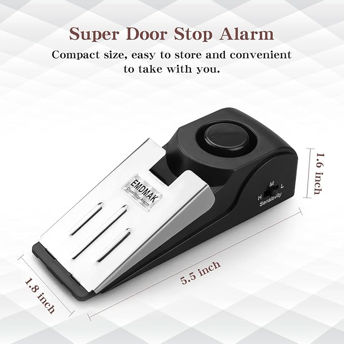 EMDMAK Door Stop Alarm with 120DB Siren Door Stop for Home & Travel (Black) (Pack of 3)
