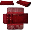Velvet Travel Jewelry Case Roll Bag Organizer for Necklace Bracelet Earrings Ring (Black) (Burgundy)