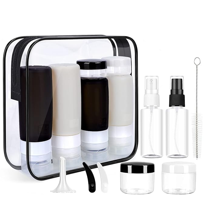 Morfone 16 Pack Silicone Travel Bottles Set for Toiletries TSA Approved Travel Containers Leakproof Squeezable Refillable Accessories 2oz 3oz Travel Essentials for Shampoo Lotion Liquids (BPA Free)