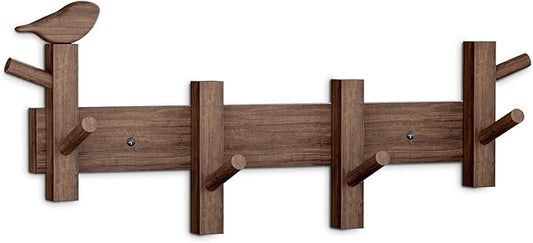 Coat Rack Wall Mount，Solid Acacia Wall Mounted Coat Rack with 4+2 Heavy Duty Wall Hooks for Hanging Coats，Backpacks，Towels，etc. Coat Hooks Wall Mount for Entryway, Bathroom,etc