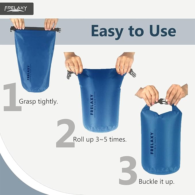 Frelaxy Waterproof Dry Bag 2 Pack/3 Pack, Lightweight Portable Dry Bags, 5L & 15L & 25L Durable Dry Sack Set Keep Gear Dry for Hiking, Camping, Boating, Backpacking, Kayaking (3 Pack - Blue)