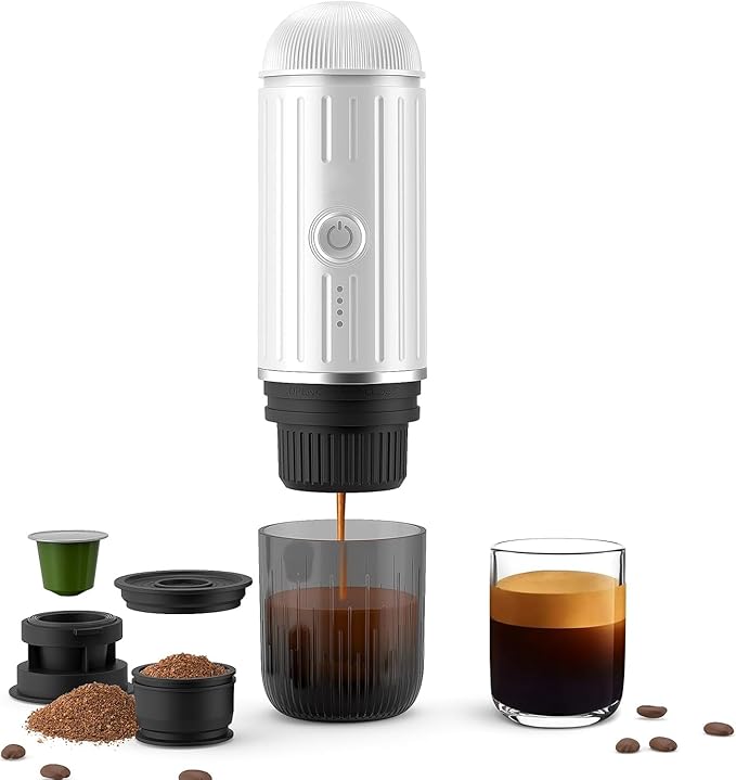 Portable Coffee Maker Travel Espresso Machine 120W Red Color, 19 Bar Pressure 7500mAh Rechargeable Battery Version Portable On the Go for Camping, Driving, Home and Office Travelling