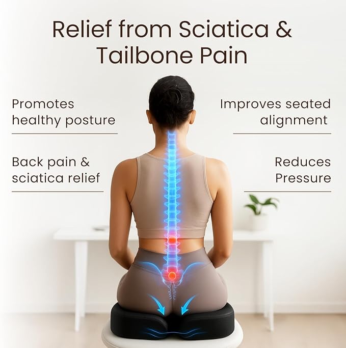 Sleepavo Office Chair Cushion - Seat Cushion for Tailbone Pain Relief - Butt Pillow for Coccyx, Sciatica, and Lower Back Pain - Orthopedic Chair Pad for Lumbar Support in Office Desk, Car, Airplane