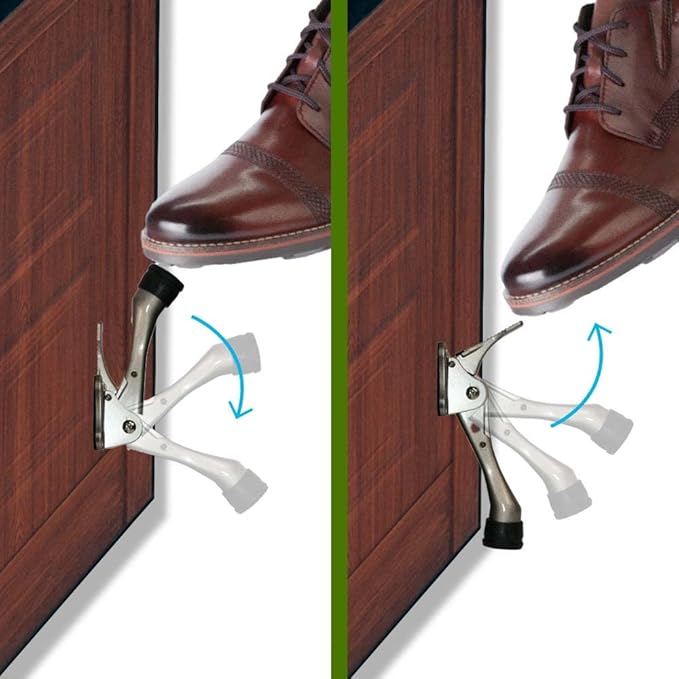 One Touch Kickdown Door Stopper, Door Holder, Heavy Duty Door Stops, Bottom of Door, Height-Adjustable Rubber Tips by HASHI (Black 4 inch x 4pack)
