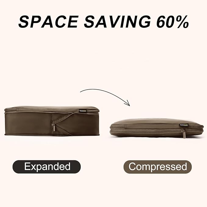 5 Set Compression Packing Cubes for Travel, Space Saving Luggage Organizer Bags (Charcoal Gray)