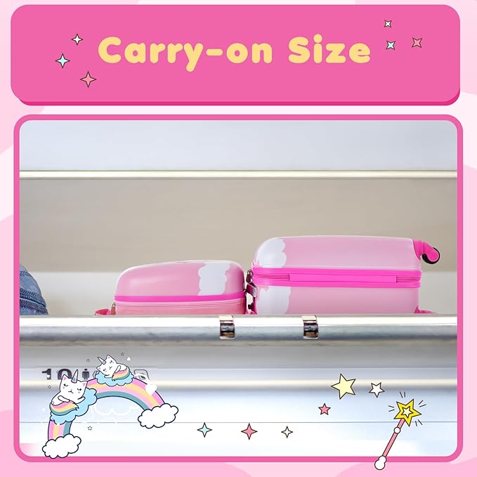 HONEY JOY Kids Luggage, 12" Toddler Backpack & 16" Travel Suitcase with Wheels, Lightweight Toddler Girls Suitcase, Durable ABS Hardshell, 2Pcs Carry On Luggage Set for Boys Girls(Unicorn)