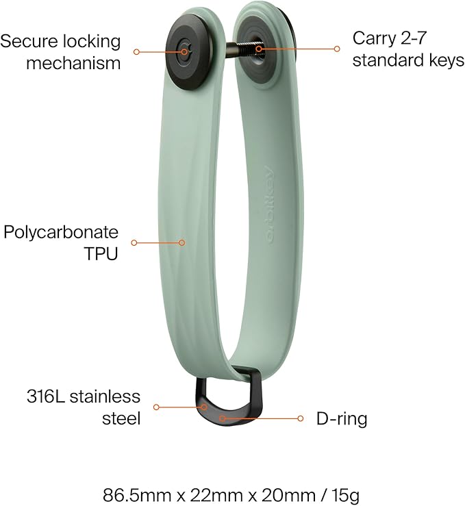 Orbitkey New Active Key Organizer Lite w/updated D-Ring | Weather Resistant, Stainless Steel Locking Mechanism